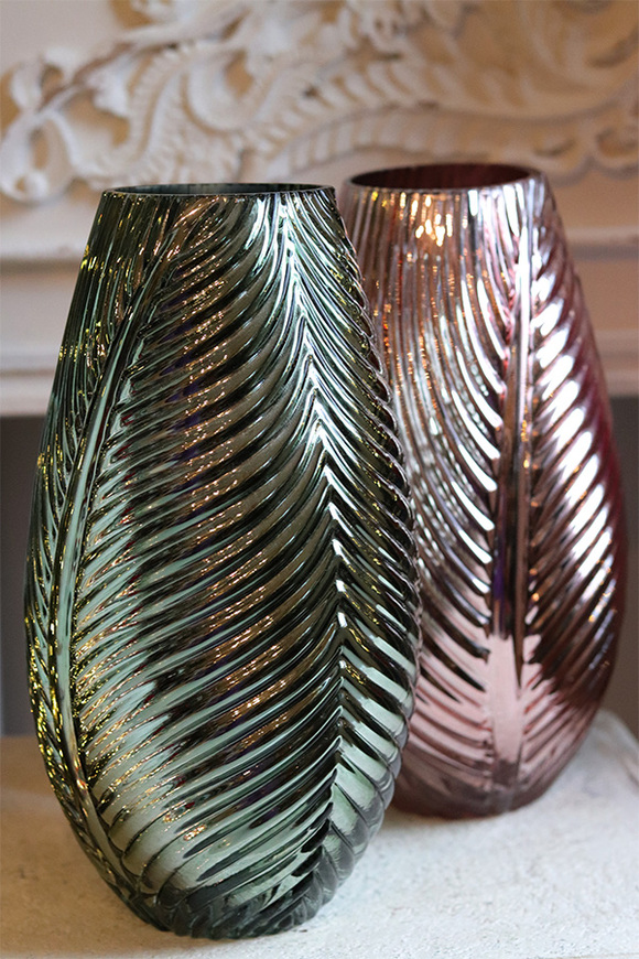 Leaf Glamour, elegancki szklany wazon, różowe złoto