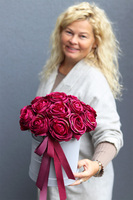 elegancki flowerbox z amarantowymi różami, Deep Pink