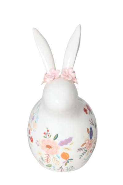 Floral Easter, figurka zając wielkanocny w kwiatki E, wym.10.9x17.7x23.3cm
