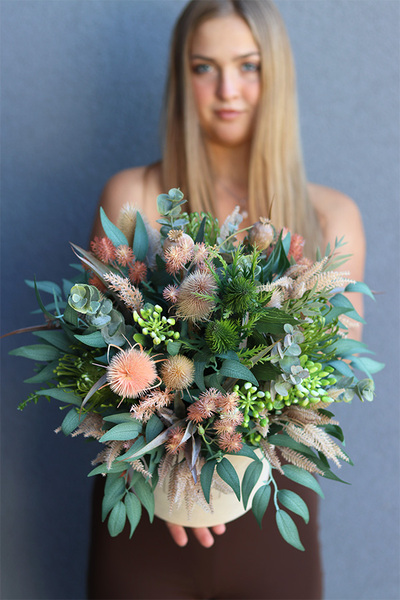 Bohemia Green Velvet, welurowy flowerbox z suszem