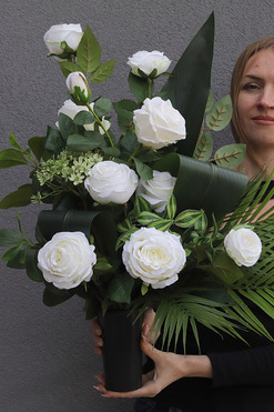 Rosalia Blanca, zestaw dekoracji nagrobnych, kompozycja + bukiet