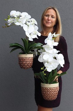 Bedytana, sztuczny storczyk w brązowej donicy, kpl.2szt