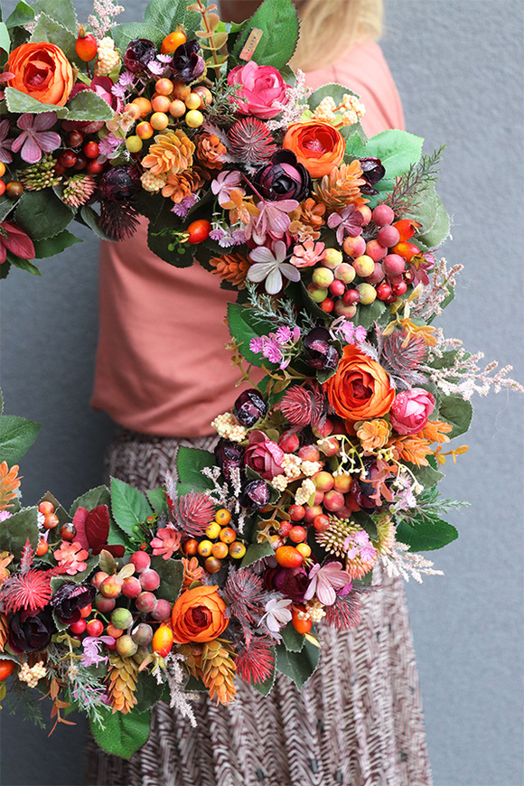 bogaty dekoracyjny wianek, Jesienna Melodia 2, śr.44cm