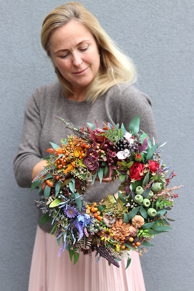 Jesienne Zachwyty, tęczowy wianek jesienny, śr.33cm