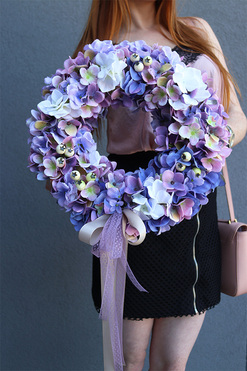 Asenia Hortensja, fioletowy wianek na drzwi, śr.40cm