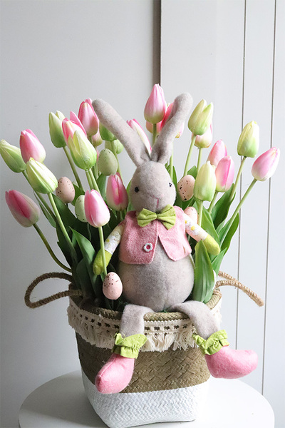 Tulipanowy Król, wiosenny stroik z zajączkiem