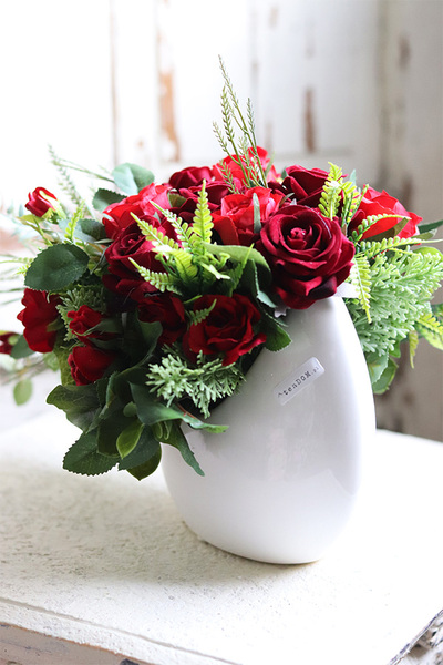 czerwona kompozycja kwiatowa z różami, Redoneta, wym.30x20cm 