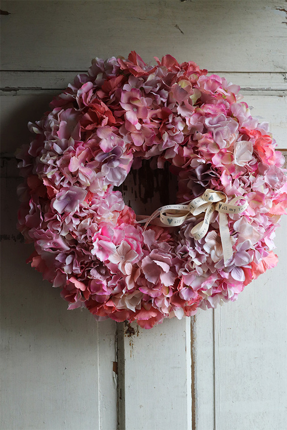 Hydrangea Premium Pink Nuova, różowy wianek z hortensji, śr.40cm