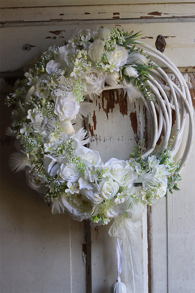 Biella, biały wianek komunijny z dzwonkiem, śr.38cm  