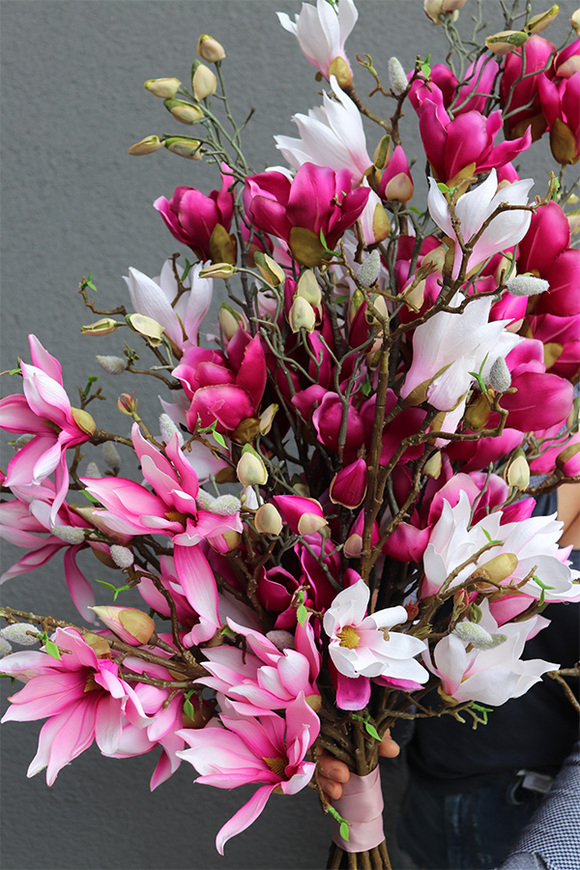 bukiet różowych kwiatów, Magnolie Moko L, dł.98cm