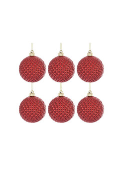OD RĘKI Decoriada Red A, plastikowe bombki w pudełku, 6 sztuk, śr.8cm