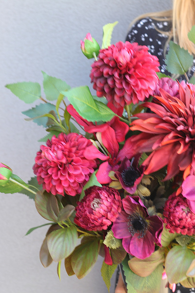 Bordo Katerra, jesienny bukiet nagrobny we wkładzie, dł.45cm