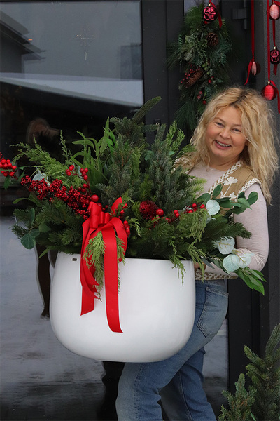 Classic American Christmas, świąteczna kompozycja w donicy Fiberglass