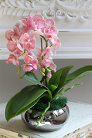 Mini Piano Silver Pink, sztuczny storczyk w lustrzanej donicy