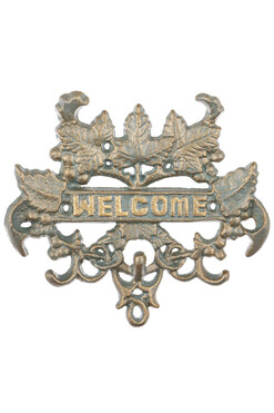 Welcome Vine, żeliwny napis dekoracja ścienna z haczykiem, niebieski, wym.17.5x19cm