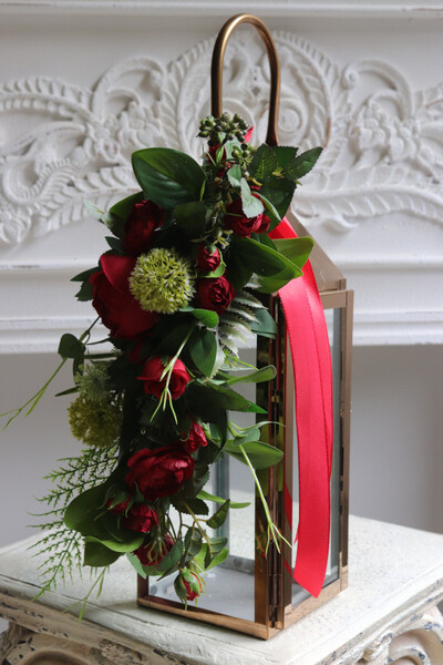 Angelo Garden Red, lampion nagrobny z kwiatami