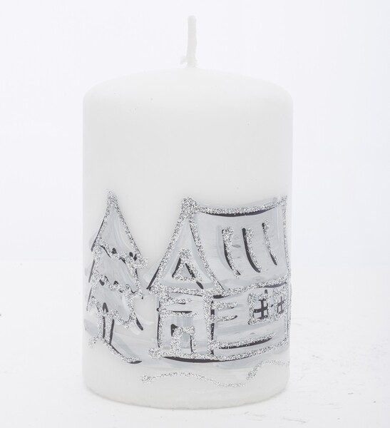 Zimowy Dom, świąteczna świeca w kształcie walca, biała, wym.11x7x7cm