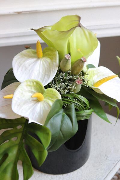 Anturium Jungle, kompozycja kwiatowa w naczyniu