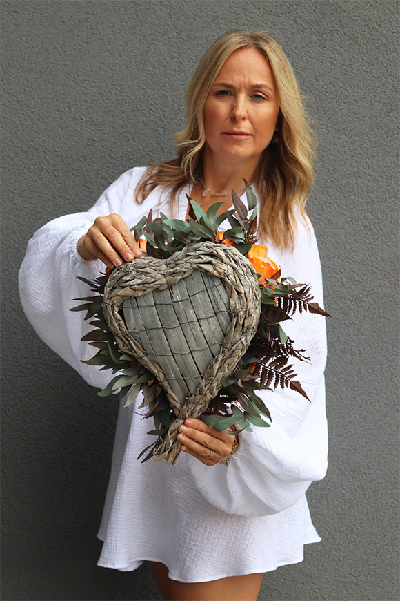 Orange Heart, jesienna dekoracja nagrobna serce