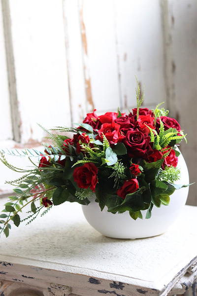 czerwona kompozycja kwiatowa z różami, Redoneta, wym.30x20cm 