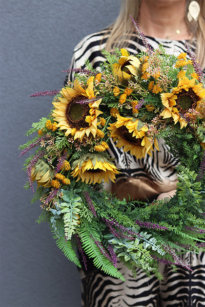 Sunflowers, asymetryczny jesienny wianek, śr.45cm