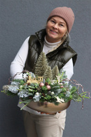 Gold Cecile, świąteczny stroik w szklanej misie LED