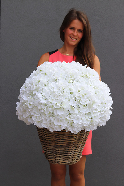 White Provance XL, bogaty kosz z hortensjami, wys.59cm