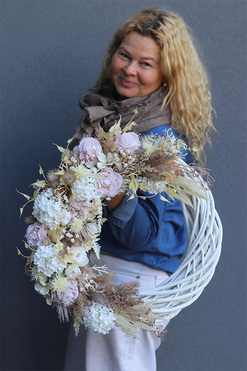 OD RĘKI Beigere Boho, asymetryczny wianek na drzwi, śr.50cm