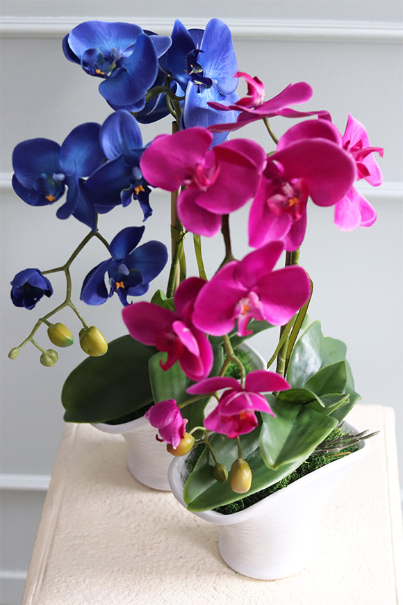 Polly Fuksja, sztuczny storczyk w białej donicy, wys.49cm