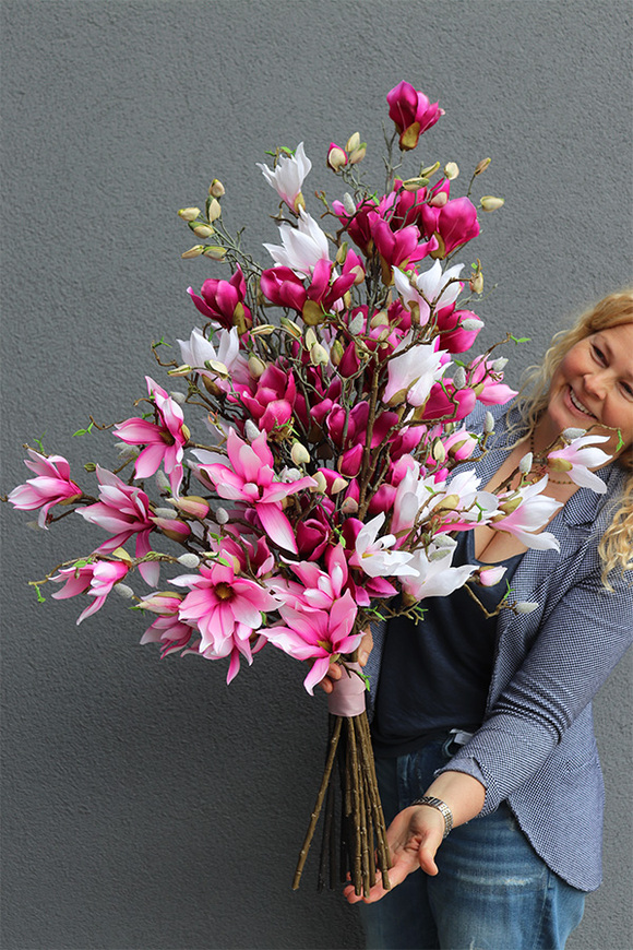 bukiet różowych kwiatów, Magnolie Moko L, dł.98cm 