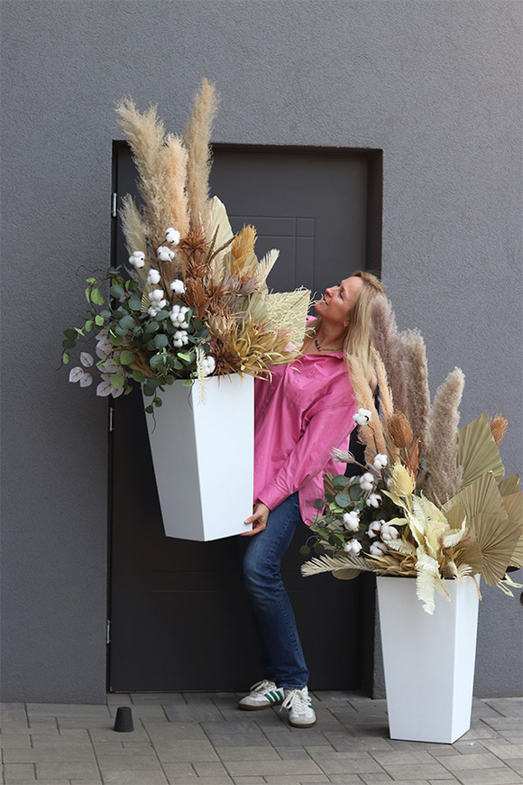 Boho Grande Universita, wysoka kompozycja z suszonymi trawami, wys.155cm