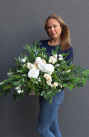 dekoracja nagrobna z figurką ceramiczną, Nemora White, wym.38x85cm