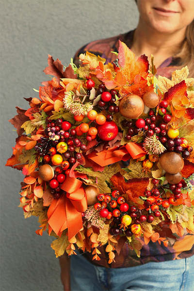 Jesień w Pełni S, dekoracyjny wianek z grzybami