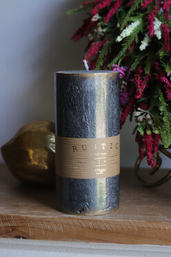 Rustic Patin, czarna świeca walec, cienki, wys.15cm 