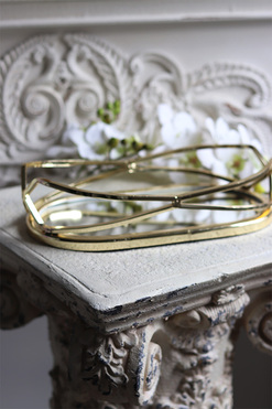 lustrzana taca z geometrycznym wzorem, Lux Villa Gold Glamour, wym.7x31x16cm