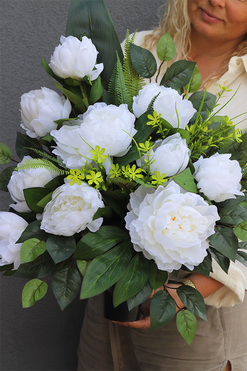 Biała Lukreta, bukiet nagrobny we wkładzie, dł.63cm 