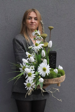 Easter Solar Wood, wielkanocna kompozycja nagrobna w misie, wys.56cm 