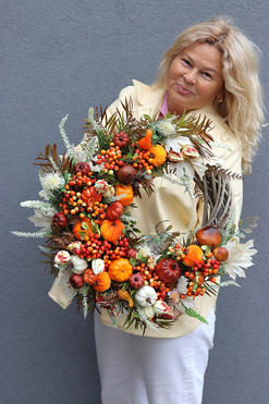 Dynie w Domu, jesienny wianek z dyniami, śr.55cm