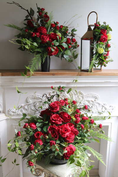 Angelo Garden Red, lampion nagrobny z kwiatami