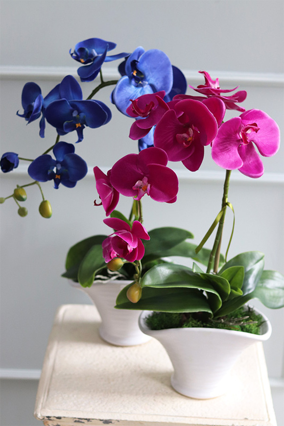 Polly Fuksja, sztuczny storczyk w białej donicy, wys.49cm