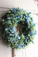 atrakcyjny niebieski wianek na drzwi, Niezabudkowo, śr.39cm 