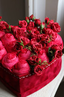 czerwony flowerbox z różami na walentynki, Serce Welurowe