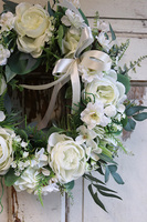 Komunijna Radość, biały wianek z różami, śr.30cm 