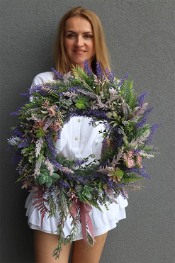 Lukrena, wianek dekoracyjny z lawendą i sukulentami, śr.45cm 