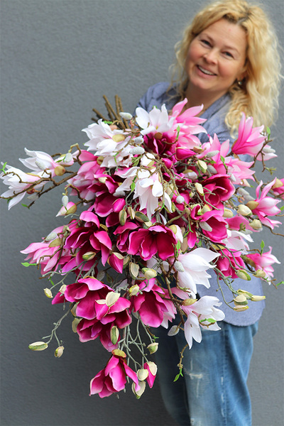 bukiet różowych kwiatów, Magnolie Moko L, dł.98cm 