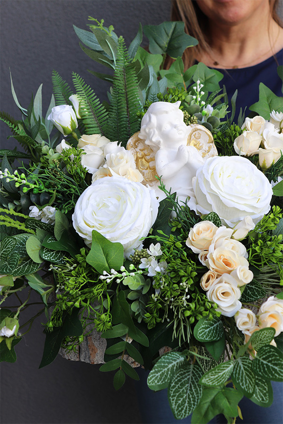 dekoracja nagrobna z figurką ceramiczną, Nemora White, wym.38x85cm