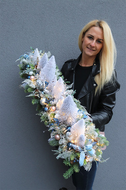 Blue Eveline, długi świąteczny stroik LED, wym.27x97cm  