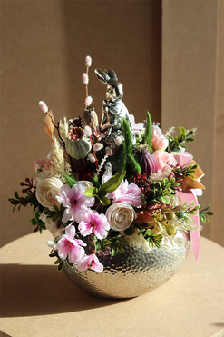 Bunny Sella New, stroik wielkanocny z zającem, wym.31x32x18cm