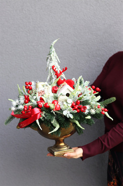 Christmas Dekory, świąteczny stroik w pucharze, wym.48x40cm 