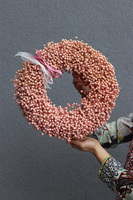 Ludowy Len, dekoracyjny wianek z suszu, różowy